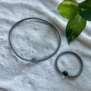Light Blue Glass Bead Rubber Necklace & Bracelet Set